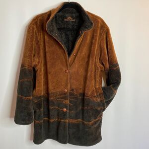 Vintage Denali Reversible Teddy Sherpa Jacket Scenic/Solid Leather Button Size L